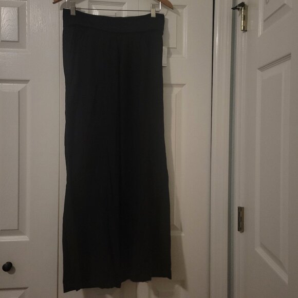 Old Navy Size Medium Linen Wide Leg Fold Over Waist Panel Black Pants- NWT - Picture 2 of 9